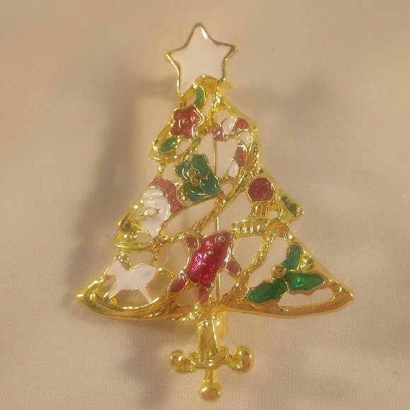 Gold Plated Christmas Layered Star Tree Pendant Brooch Women's Party Gift - Picture 2 of 3